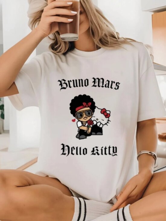 Gildan Other - Hello Kitty x Bruno Mars Graphic T-shirt Pop Culture Music Tee White
